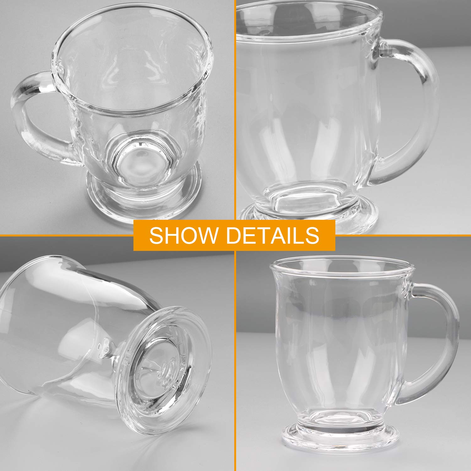 15Oz/450Ml Glass Coffee Mugs Clear Coffee Cups With Handles Perfect For Latte, Cappuccino, Espresso Coffee, Tea And Hot Beverage